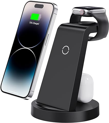 3 in 1 Charging Station for iPhone, Wireless Charger for iPhone 15 14 13 12 11 X Pro Max & Apple Watch - Charging Stand Dock for AirPods